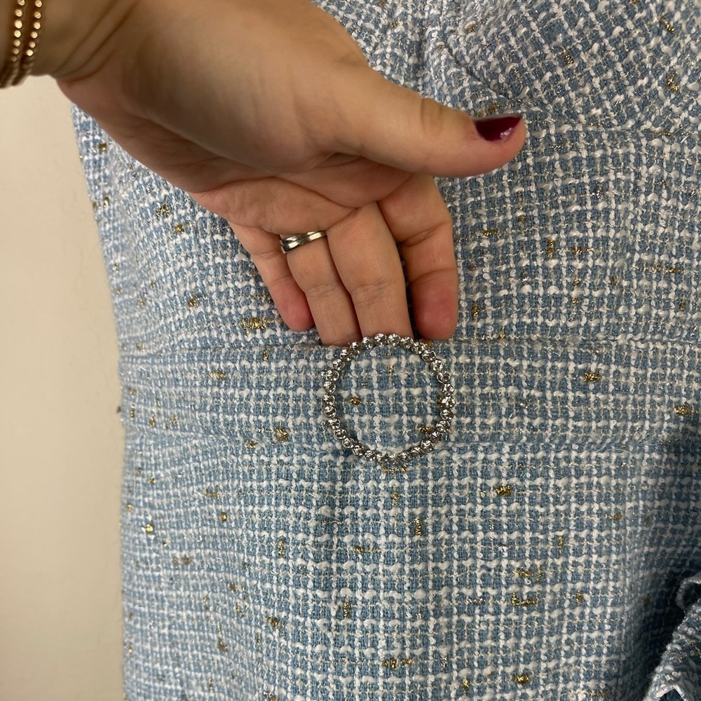 ASOS Luxe Boucle Mini Corsage Dress in Blue Tweed Size 10 - Picture 7 of 12